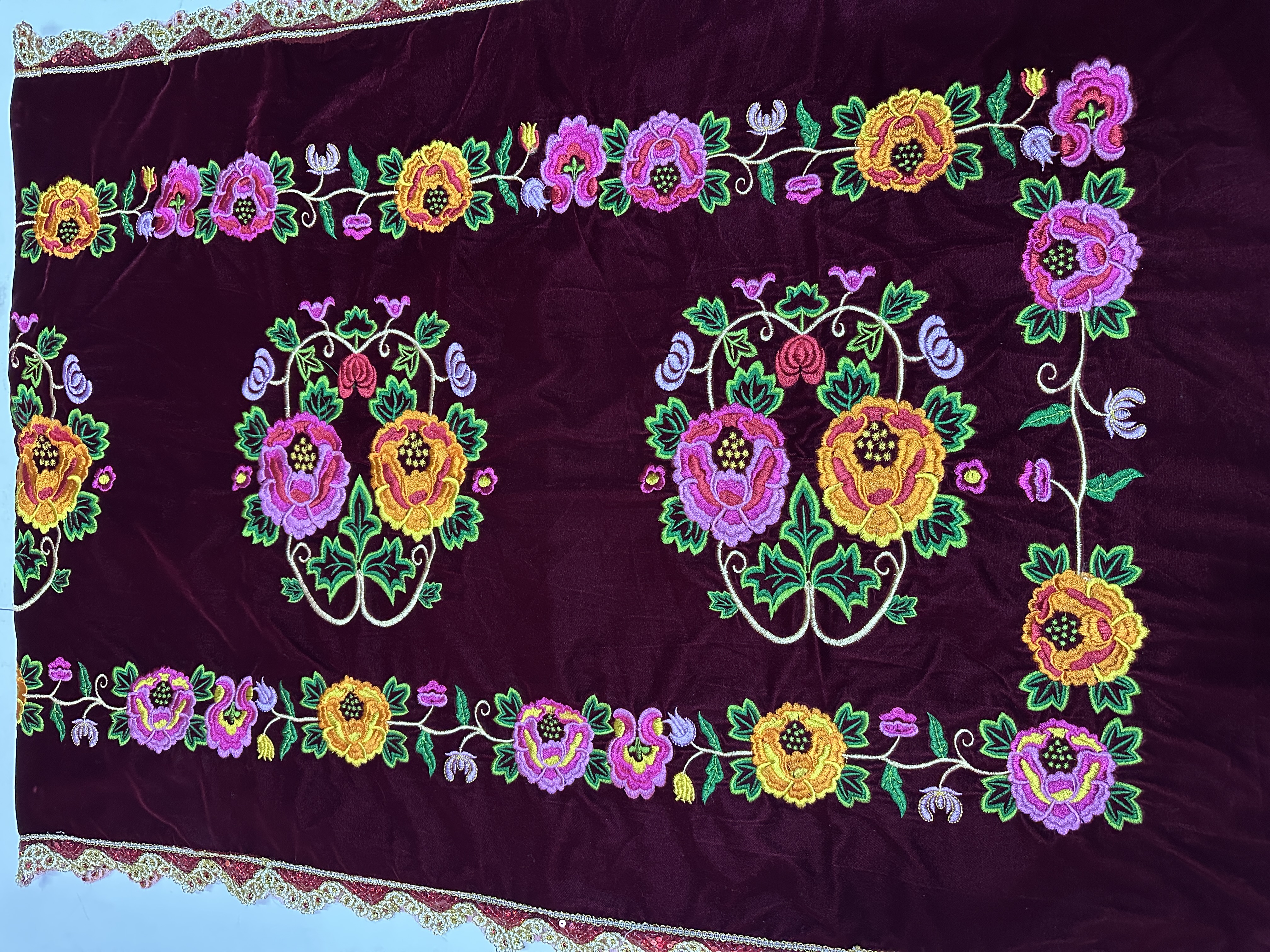 丝绒床盖民族风单人床上用品床罩花型家用枕巾被套