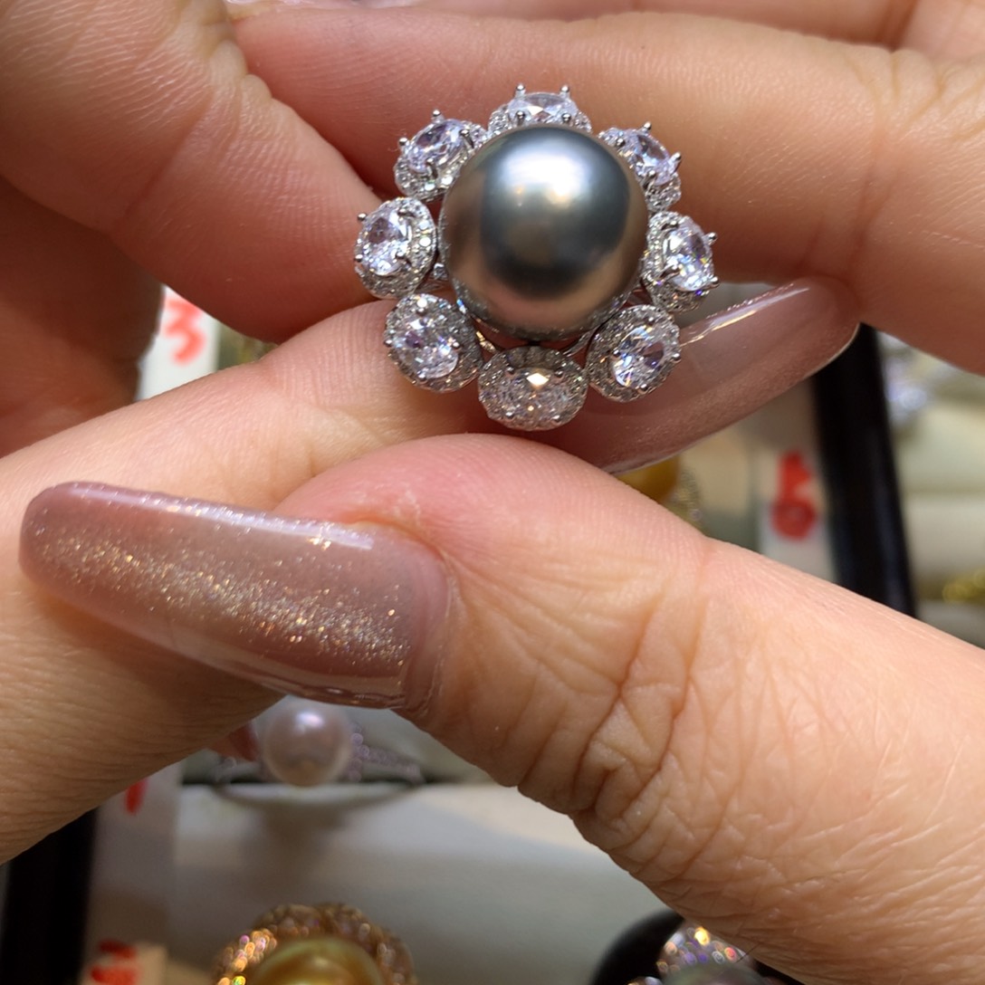银S925镶嵌戒指海水珍珠