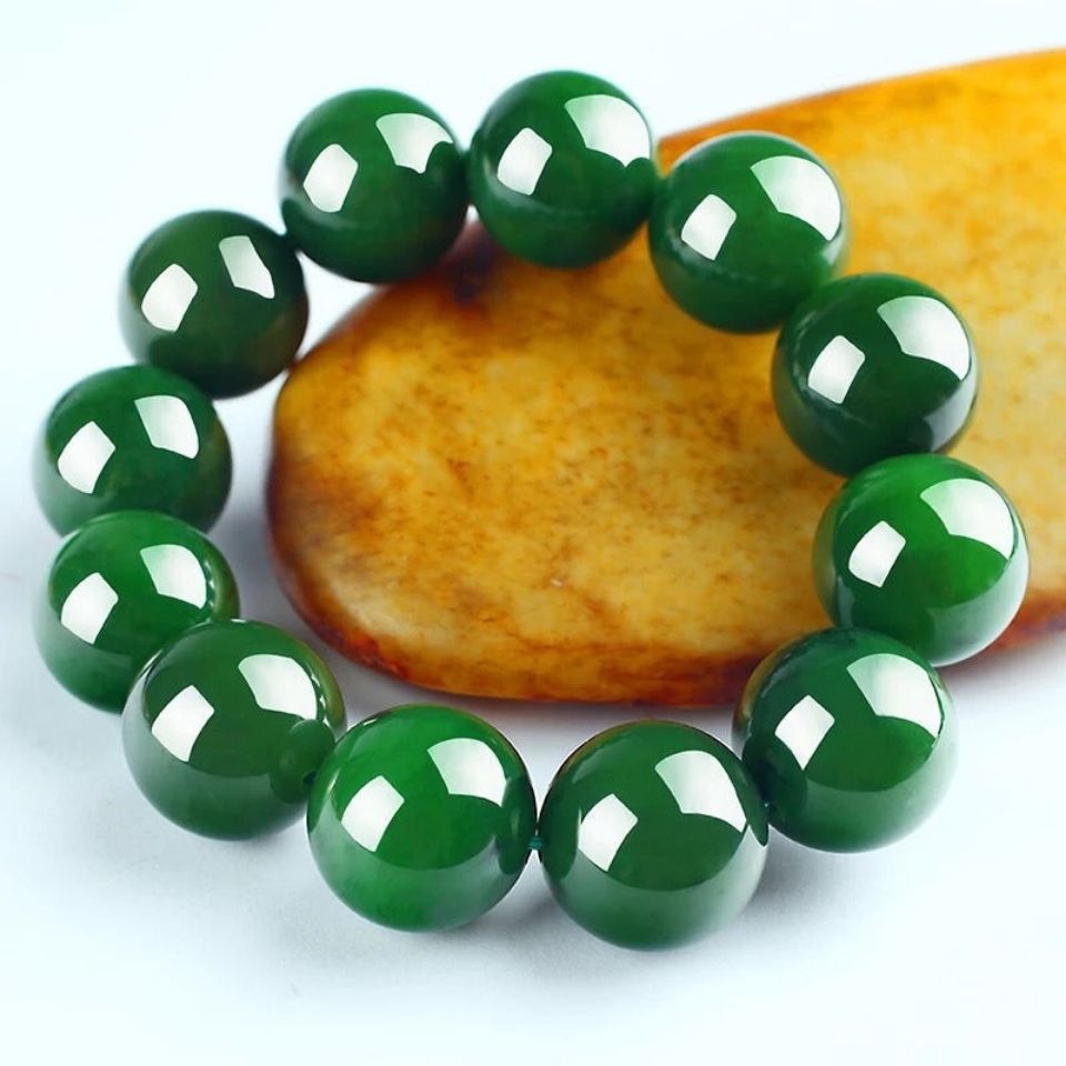 手链 新疆老坑菠菜绿手串圆形卡20(以直播间为准)
