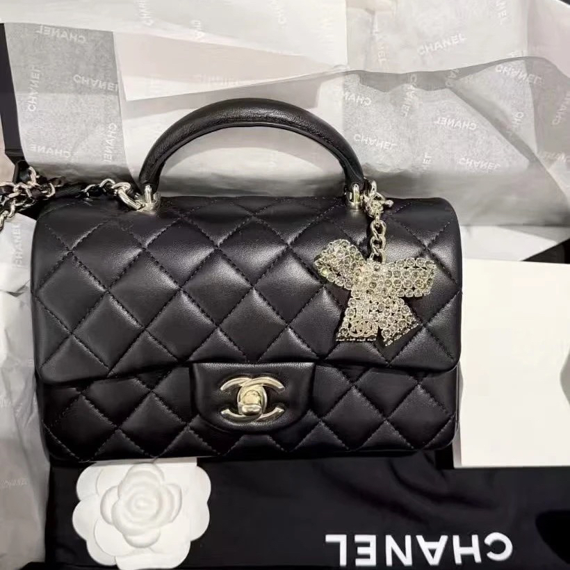 未使用 Chanel/香奈儿 25k黑金 蝴蝶结手柄CF mini 芯片款 斜挎包