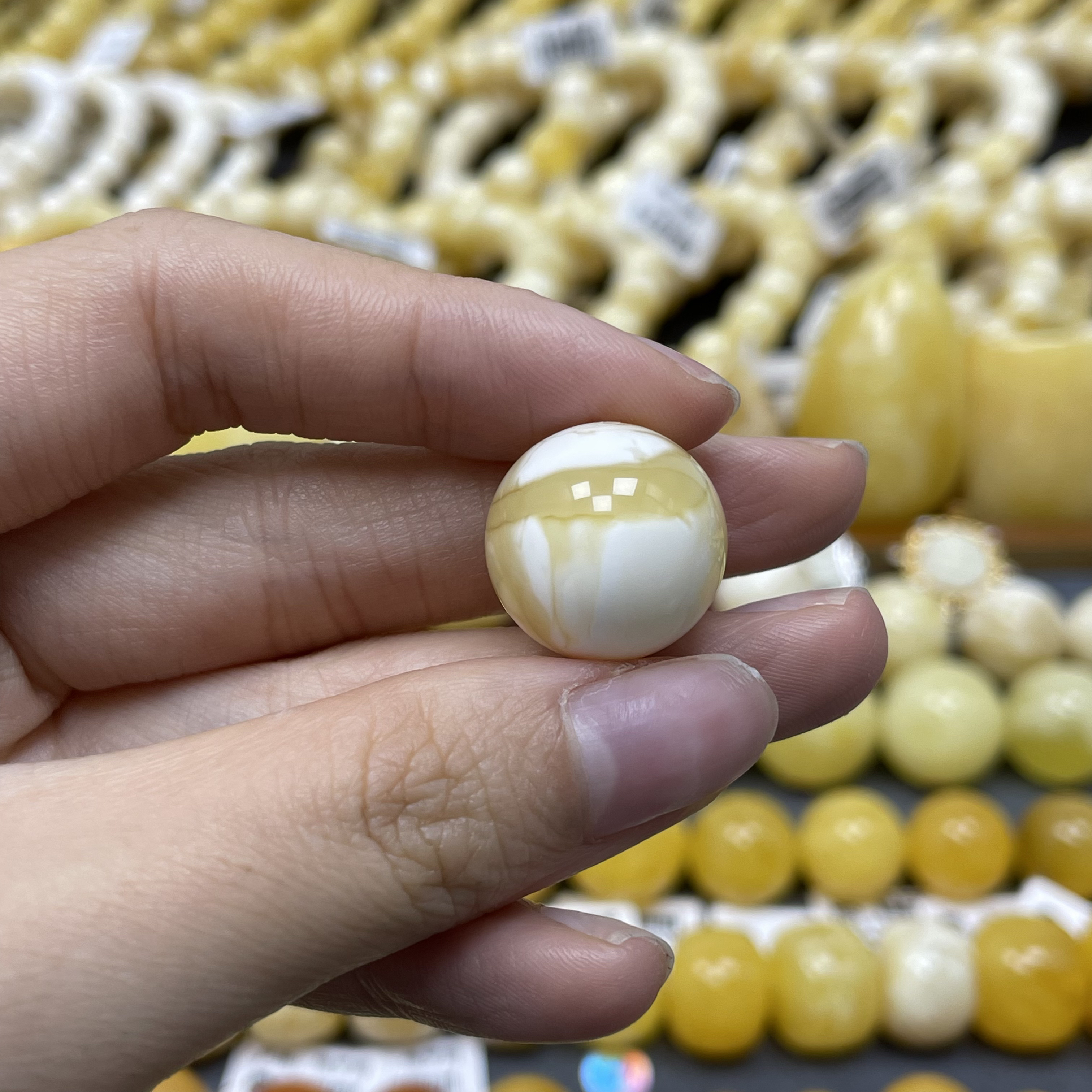 兰蜜珠宝天然原矿琥珀蜜蜡浓蜡漆白飘花圆珠17.2mm