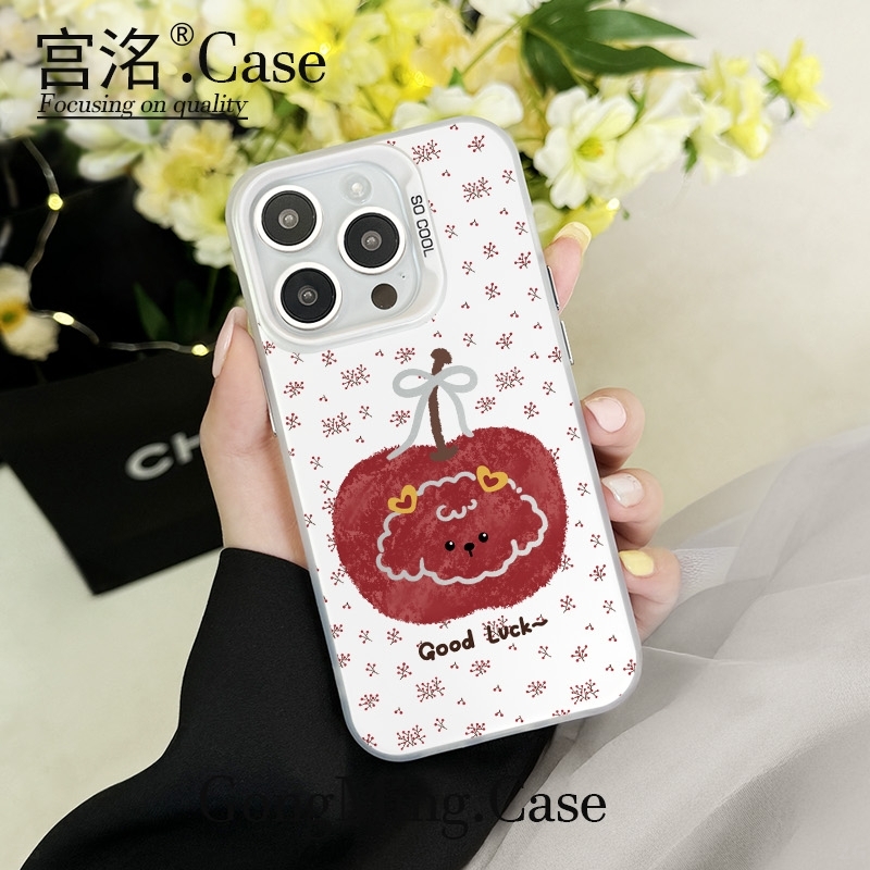 小狗苹果蝴蝶结彩银壳适用iPhone苹果16手机壳华为oppo小米vivo套