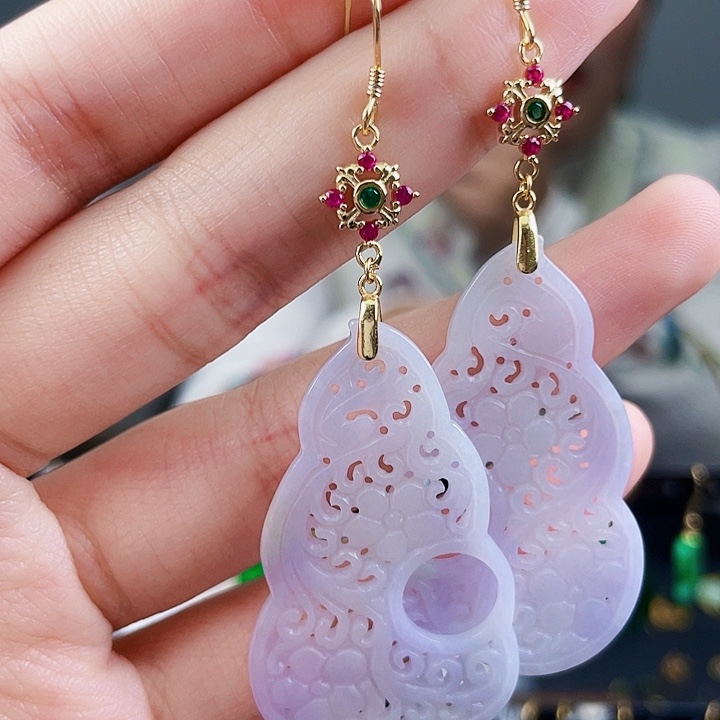 翡翠耳饰银S925镶嵌饰品