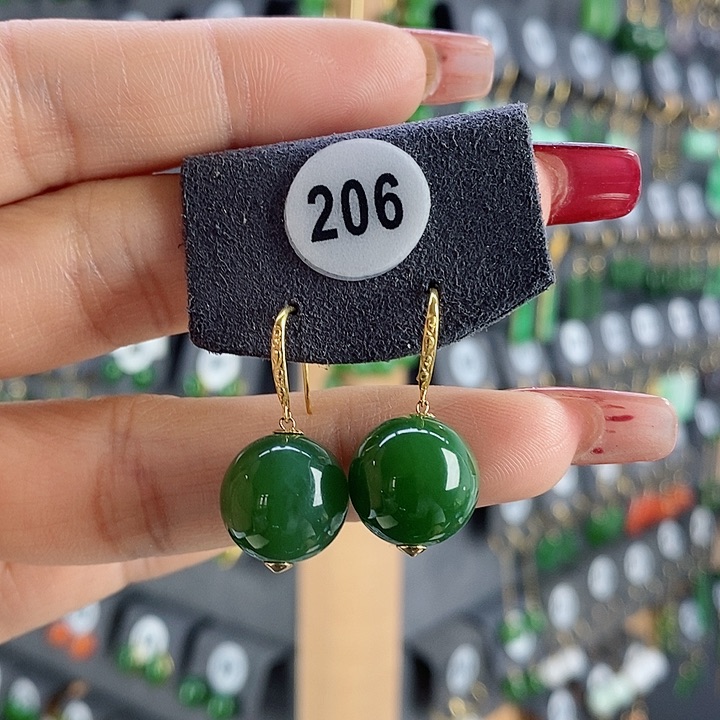 和田玉耳饰18K金镶嵌