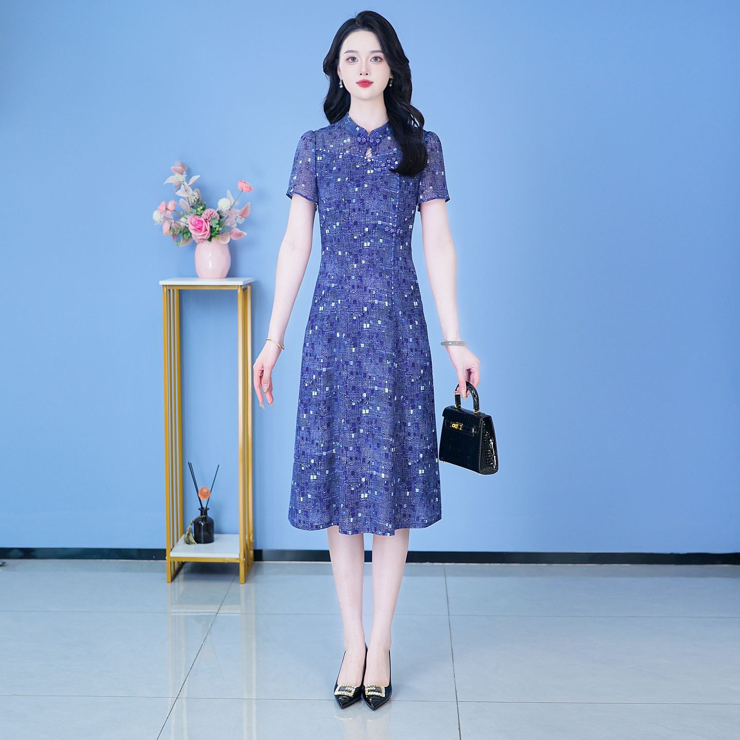 【SJYH1576】2025年夏季新款时尚优雅减龄连衣裙显瘦气质