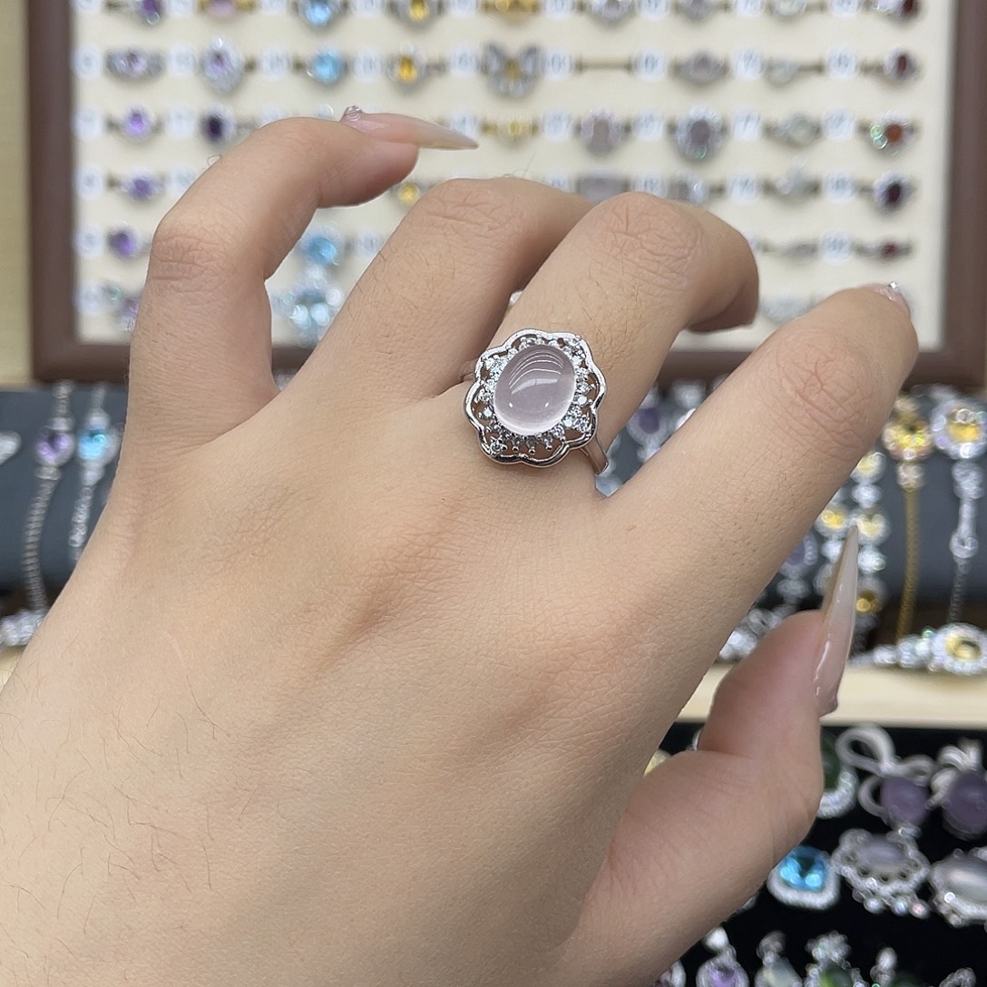 戒指芙蓉石银S925镶嵌