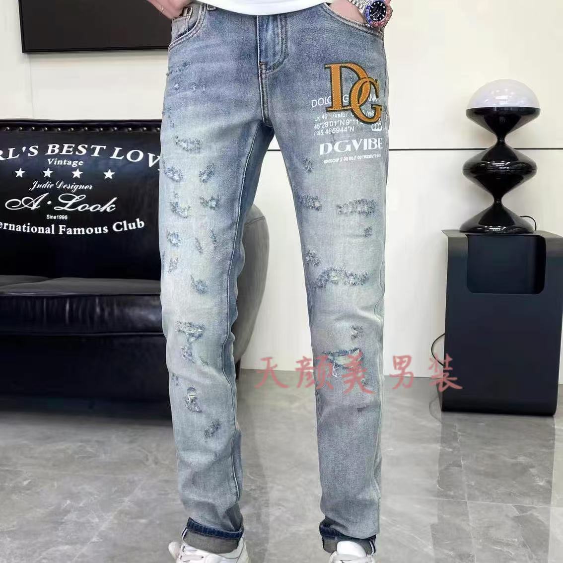 【天壹】潮流休闲夏季欧货男士百搭款弹力修身牛仔男牛仔裤K8156