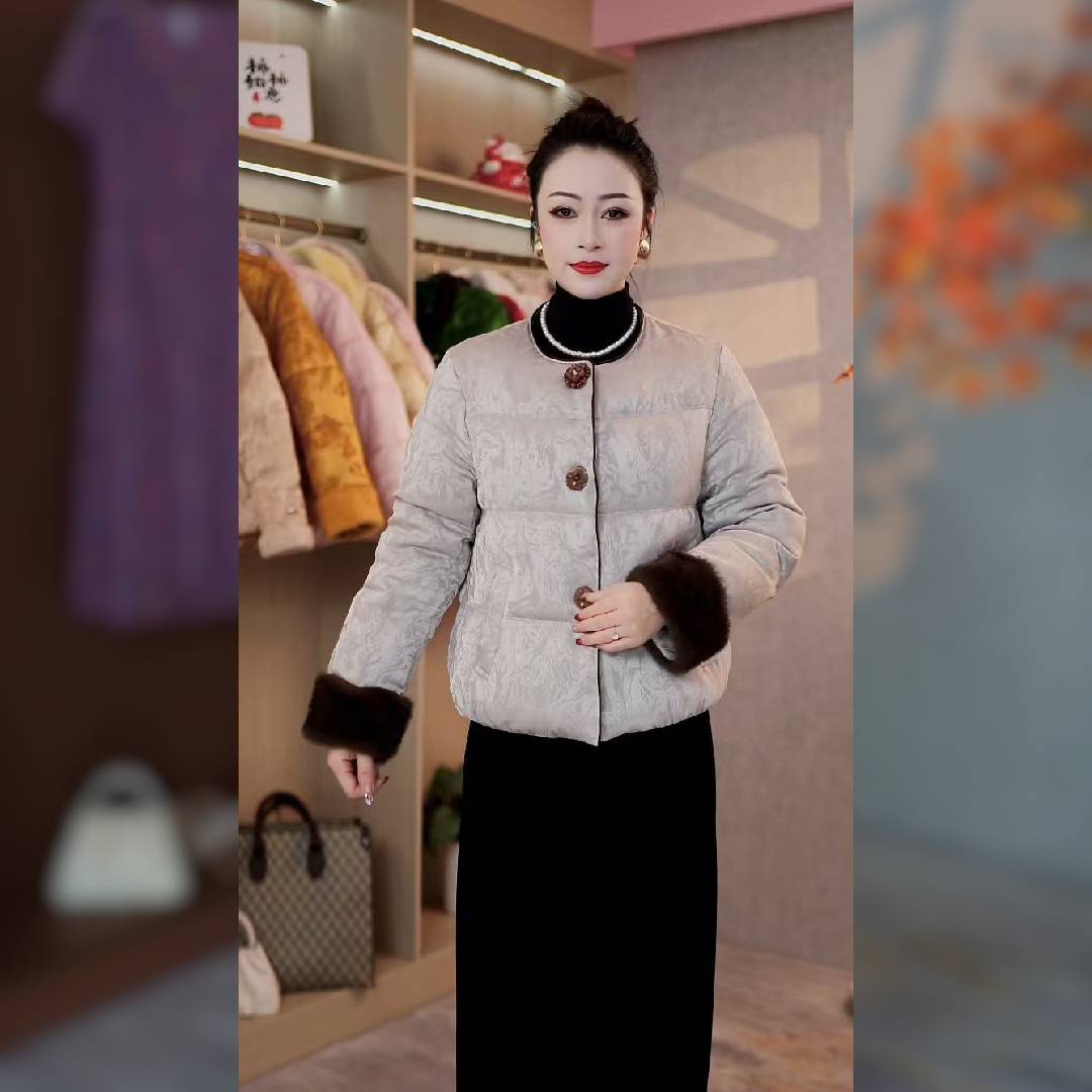 2025冬季新款高端大气洋气新中式国风棉服银灰色毛领