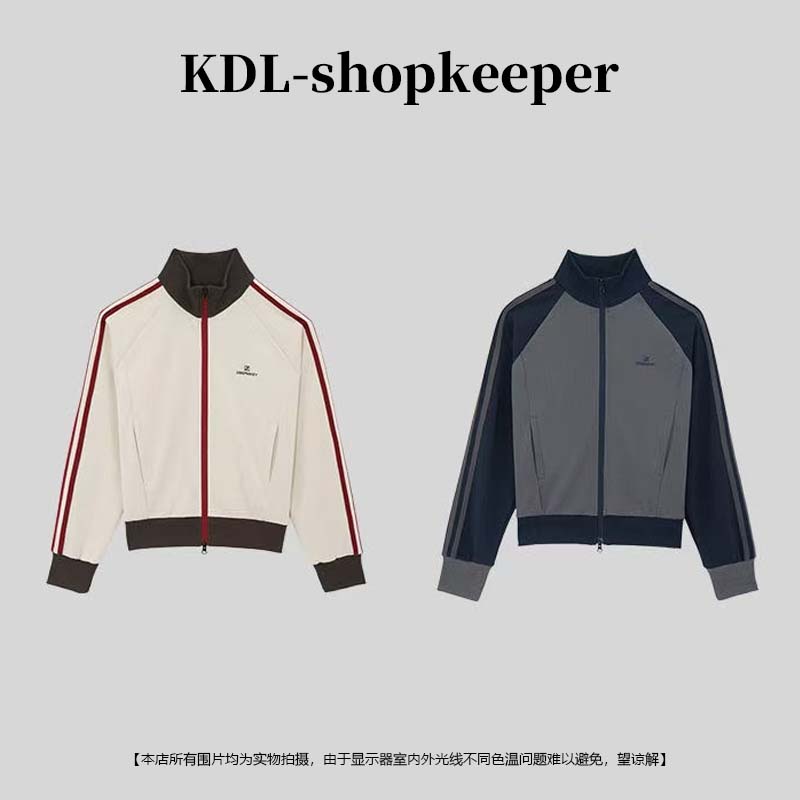 美式复古条纹宽松外套小立领运动外套夹克休闲开衫外套秋冬款