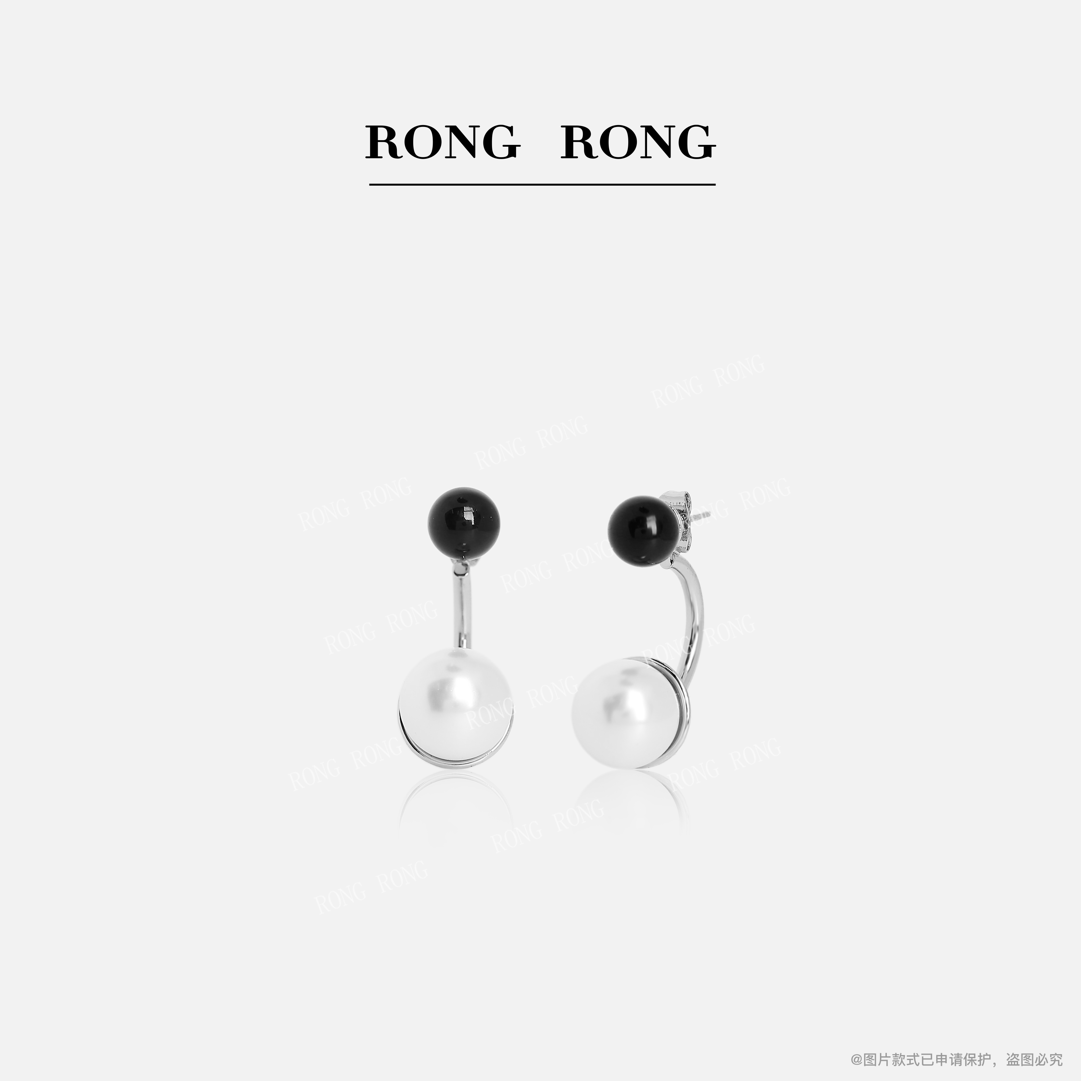 铜合金仿珍珠耳饰 RONGORNG高级感双戴撞色素珠耳环D202503282003