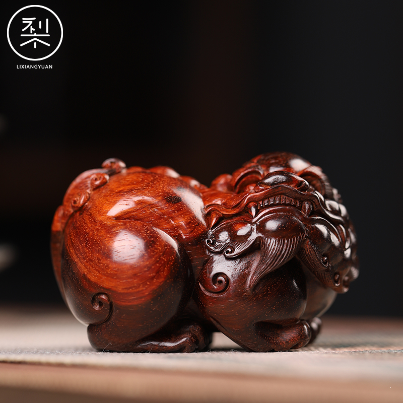 絮旧印度小叶紫檀霸王歪头貔貅檀香紫檀招财红木手工雕刻瑞兽手把