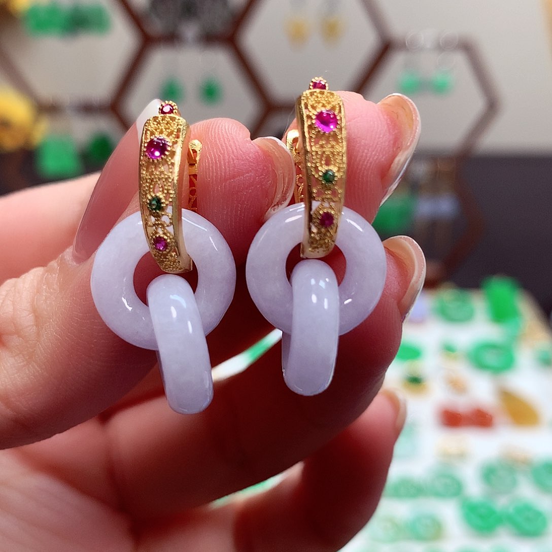 翡翠耳饰银S925镶嵌天然翡翠