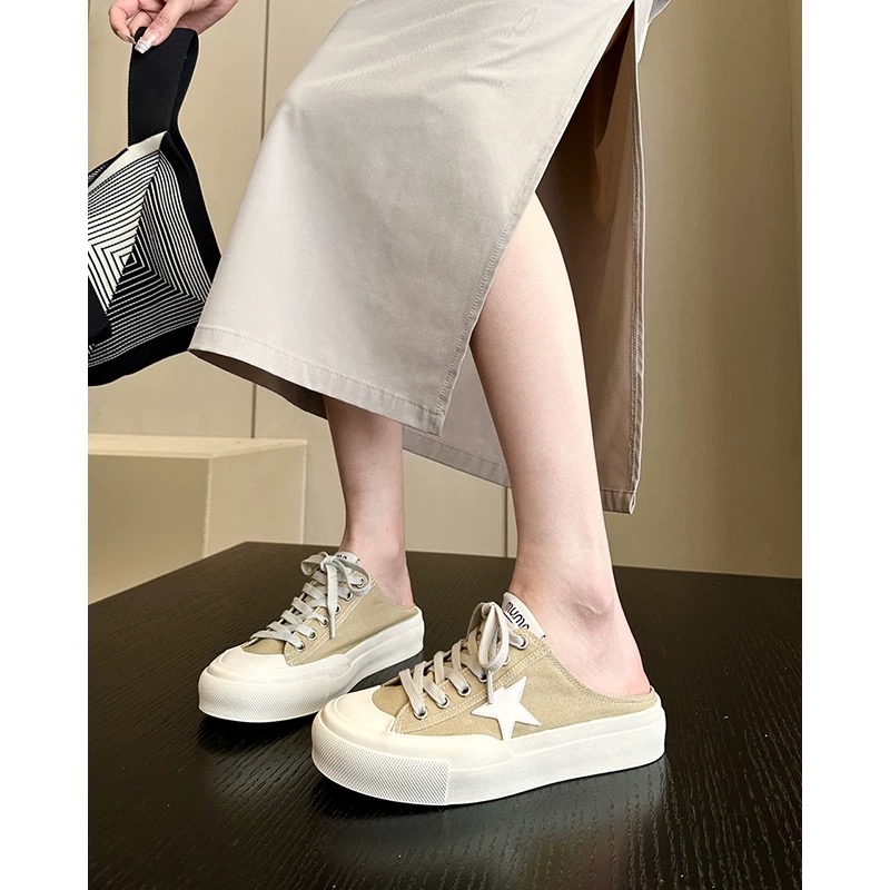 韩版星星鞋包头半拖鞋女 薄款一脚蹬懒人帆布鞋凉拖鞋x2211