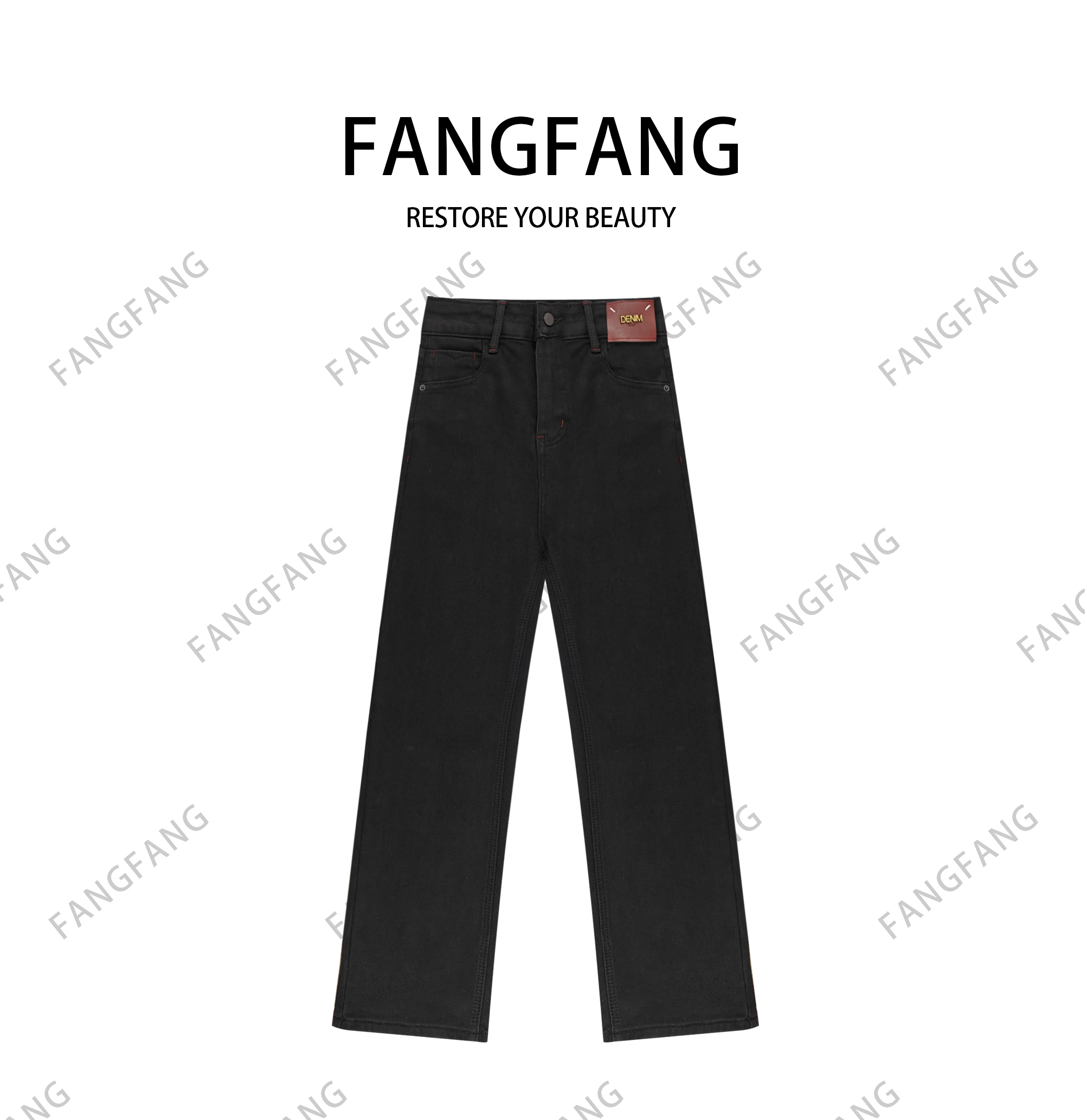 F.F高腰休闲秋季牛仔裤直筒时髦洋气加绒百搭水洗牛仔裤女款7878