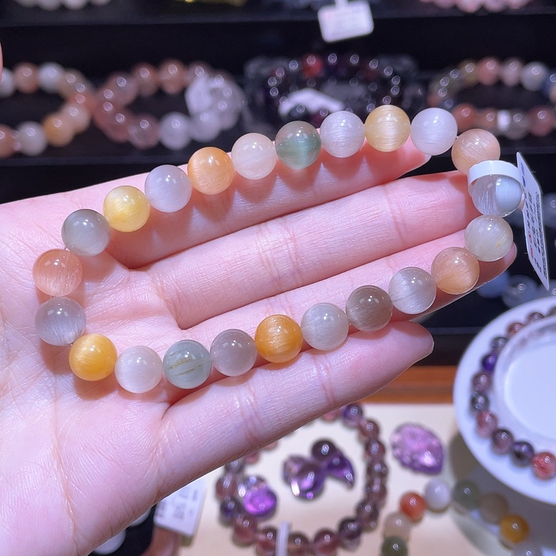 水晶手链未镶嵌兔毛手链，晶体通透8.9