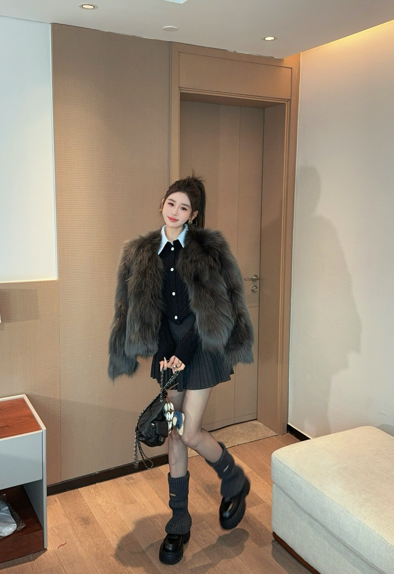 米娜家【迷雾少女】暗夜灰银狐草草外套