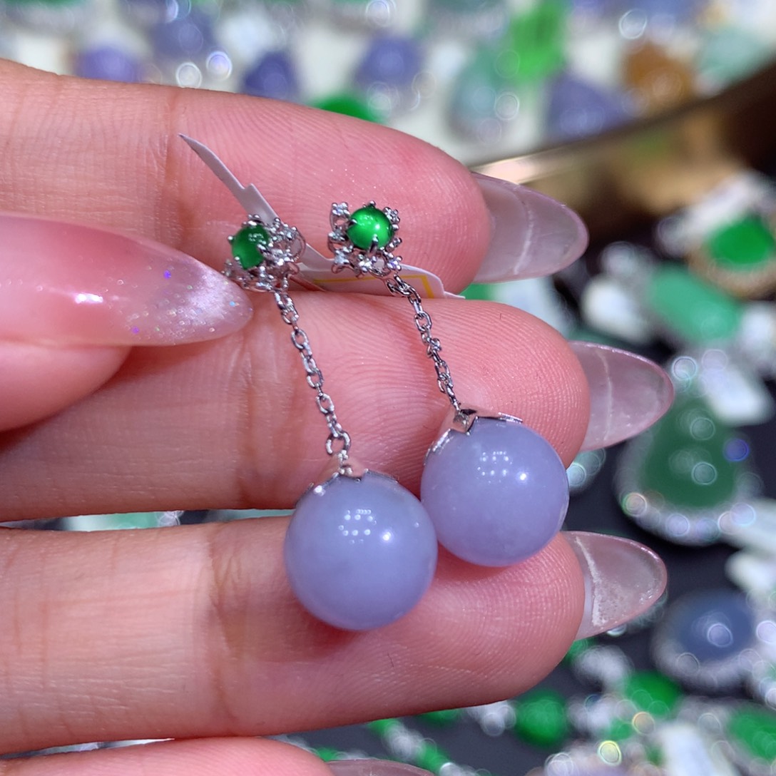 翡翠耳饰18K金镶嵌翡翠