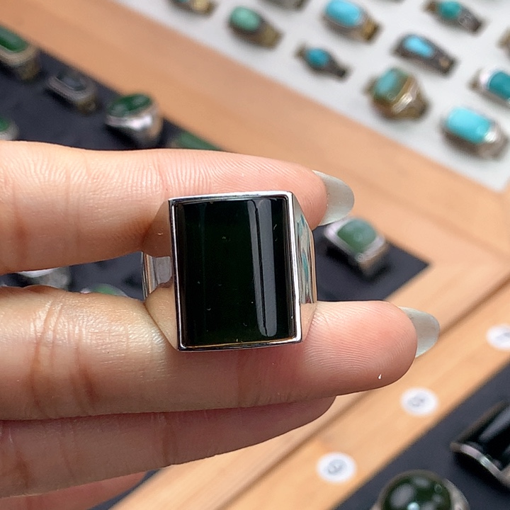 琥珀戒指银S925镶嵌夜****