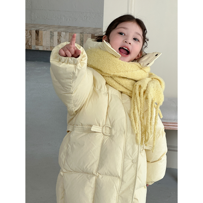 【云朵小葵】女童洋气连帽收腰长款百搭保暖潮流时尚百搭羽绒服1613