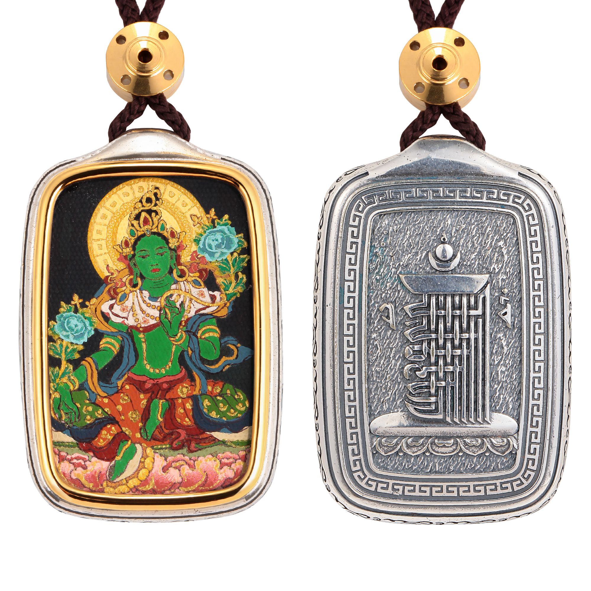 色须绿度母藏银手绘唐卡【星璨系列】藏潮国潮国风