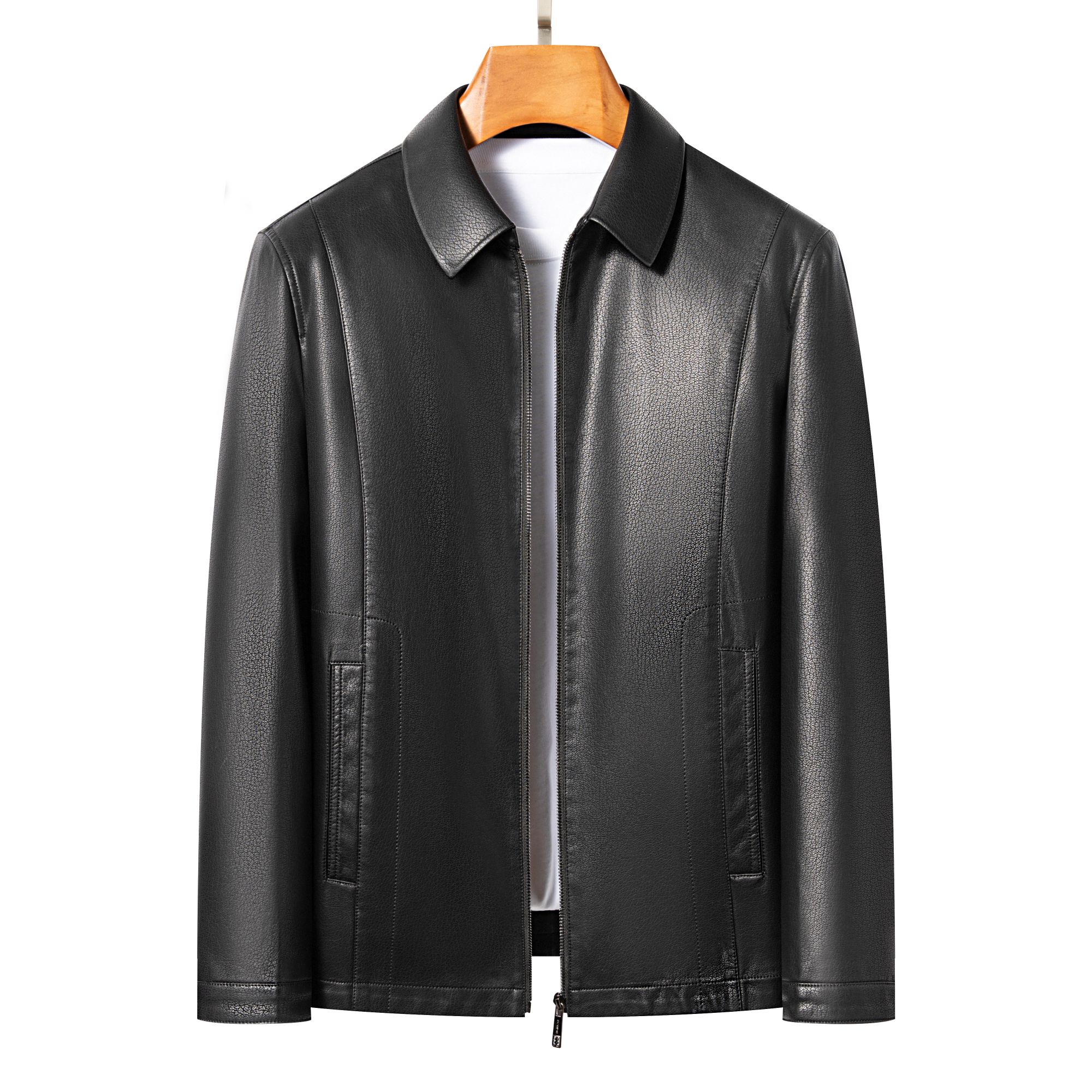 【海宁伯顿】新款男士时尚夹克（翻领）休闲男士山羊皮秋冬商务皮衣