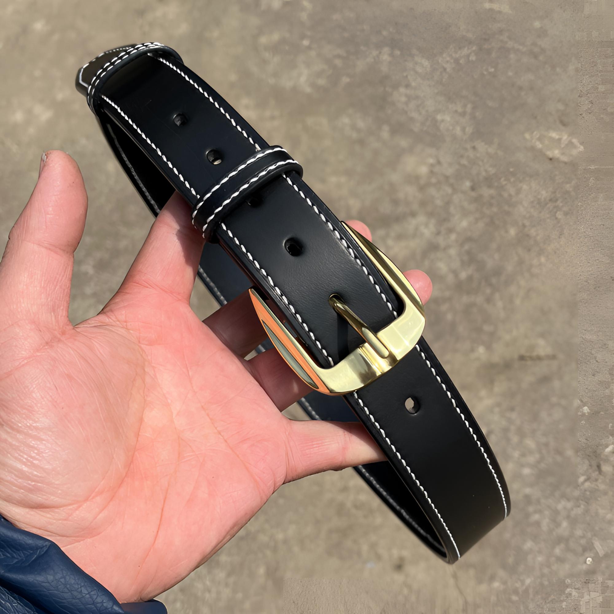 皮带男士腰带（铜扣精抛光+头层牛皮手工缝线）裤腰带百搭休闲时尚