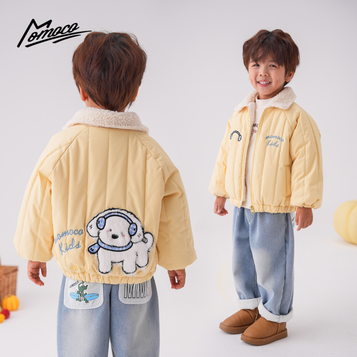MOMOCO男童冬季新款洋气小狗卡通保暖外套加厚夹克77430101032