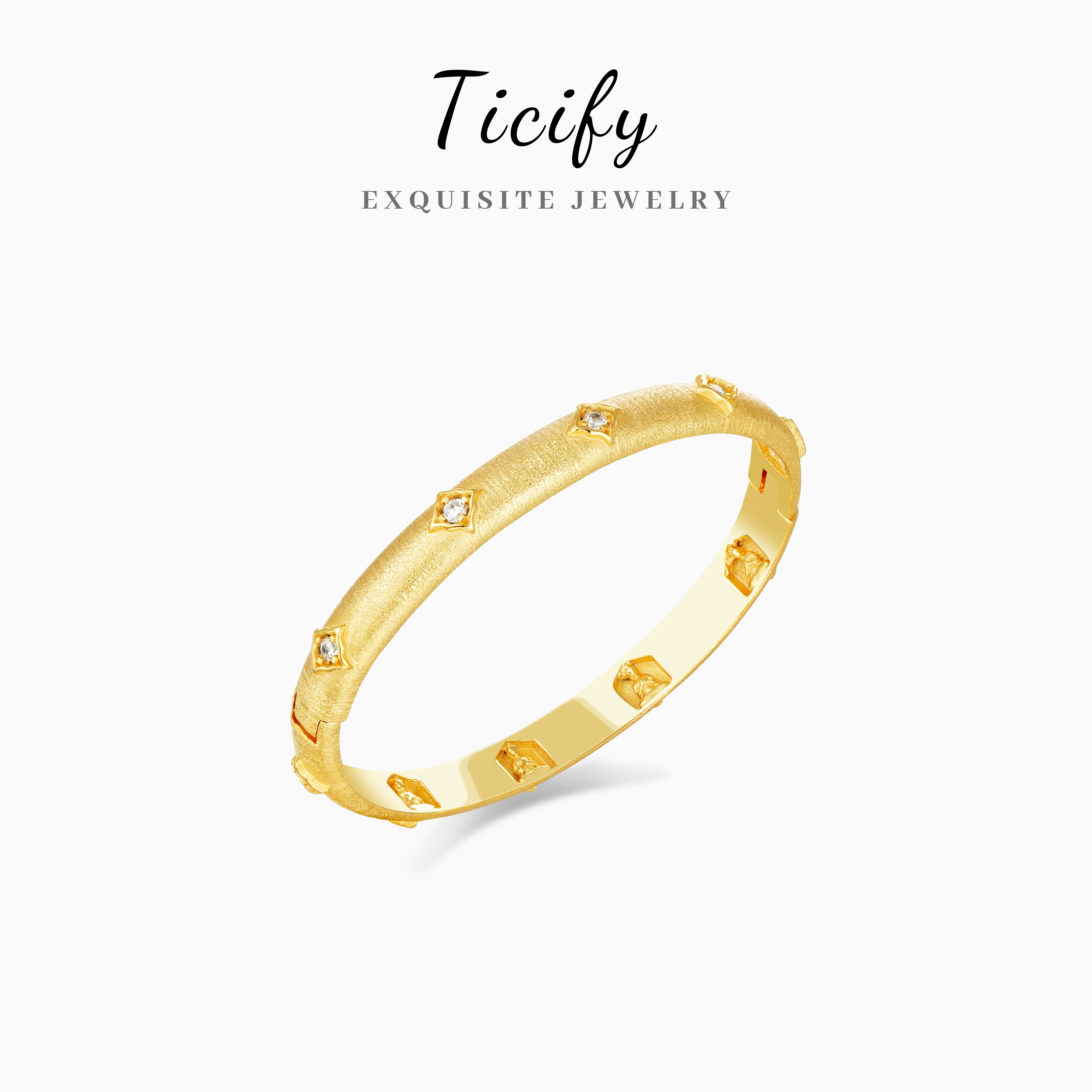 ticify 铜合金手镯 镀K金【无相佛】中古拉丝高级气质百搭手镯FD005