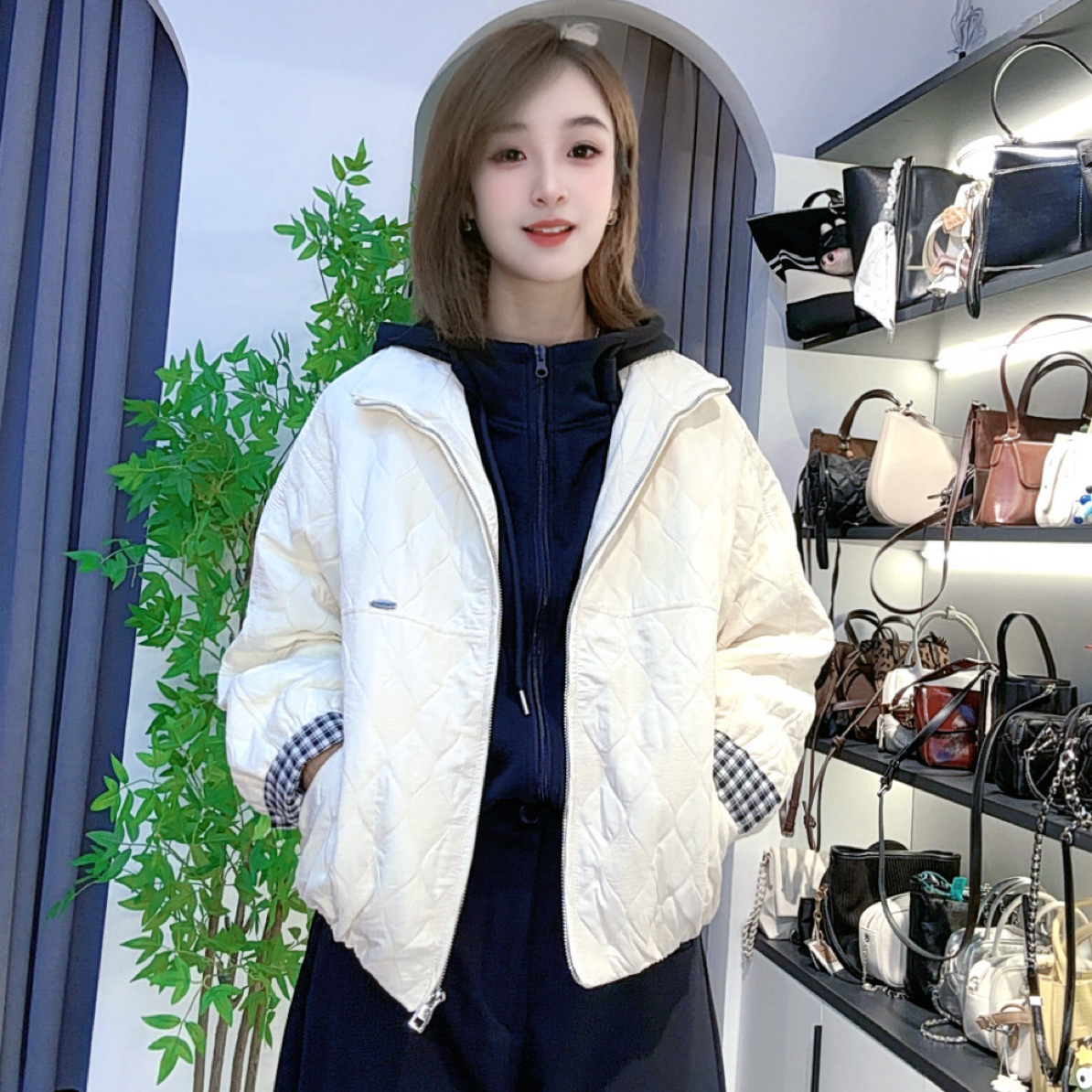 饭饭家 立领简约棉服外套