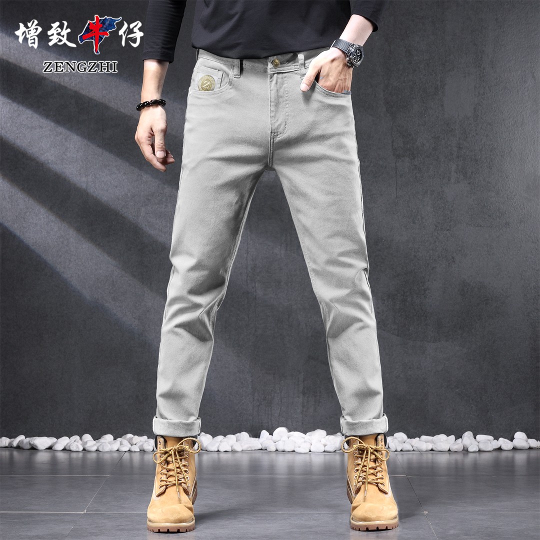 应季新款【天丝莱赛尔】白色男士牛仔裤百搭弹力合体小直筒裤003#