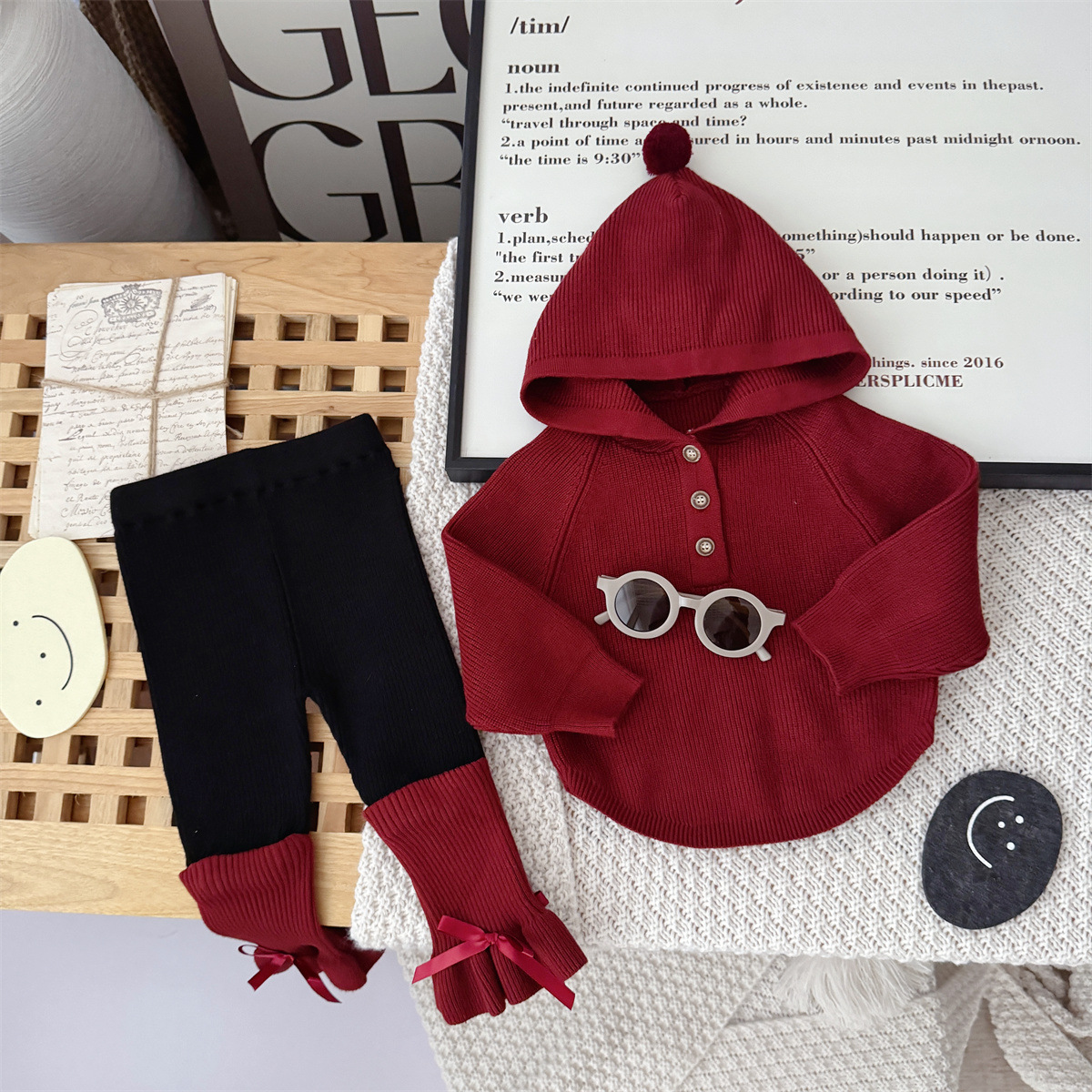 【巫师帽上衣+裤子】0-3岁女宝喜庆抓周节日秋冬针织毛线衣服二件套