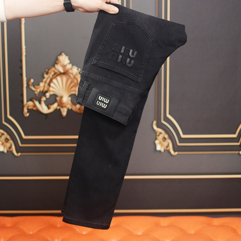 HDS定制款 春夏季薄款黑灰色牛仔裤 男士修身百搭小直筒长裤子潮