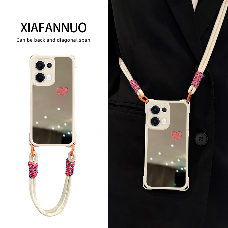 镜子适用opporeno13手机壳reno13pro斜挎四角oppo防摔保护爱心女