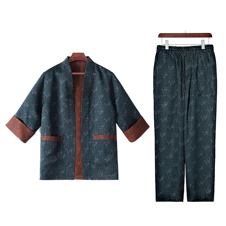 99445+88296 男士套装组合桑蚕丝透孔罗红云纱中式开衫+长裤