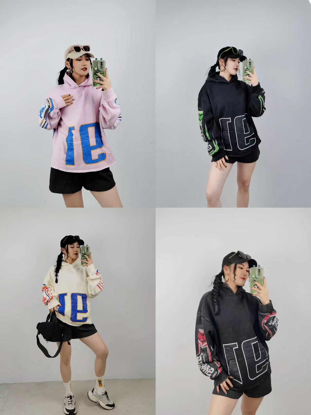 91套头扎染加绒卫衣袖子彩色字母亮色设计美式街头百搭运动（43）