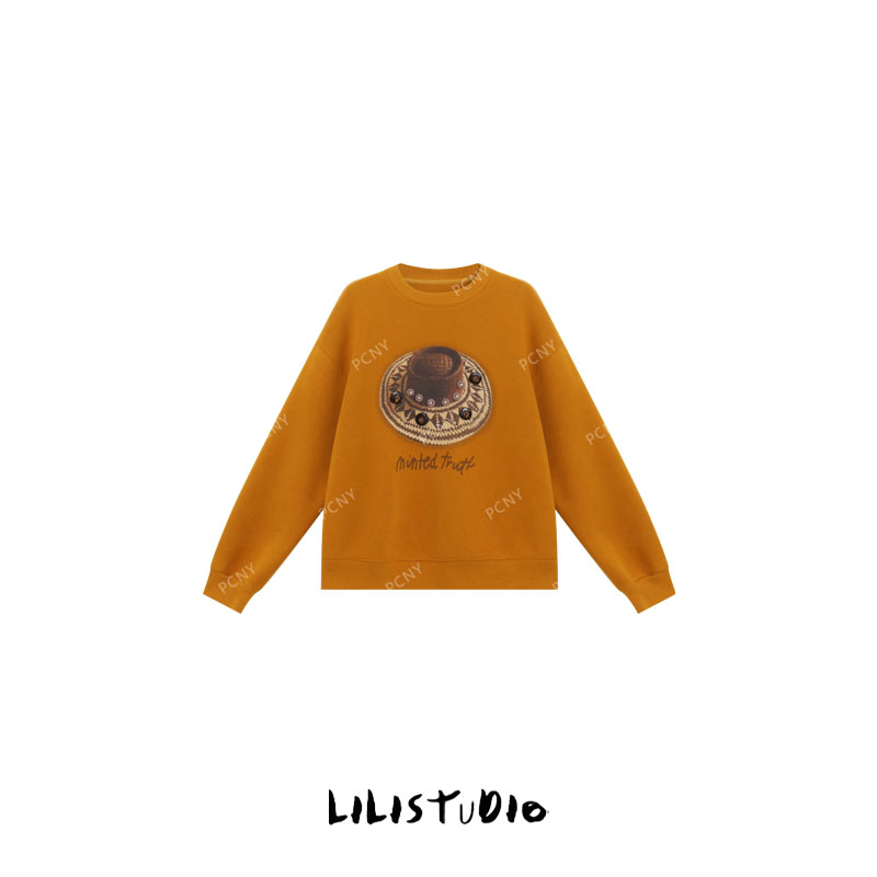 PCNY不理理“姜黄帽趣”内里桑蚕丝羊毛柔软舒适保暖百搭圆领卫衣