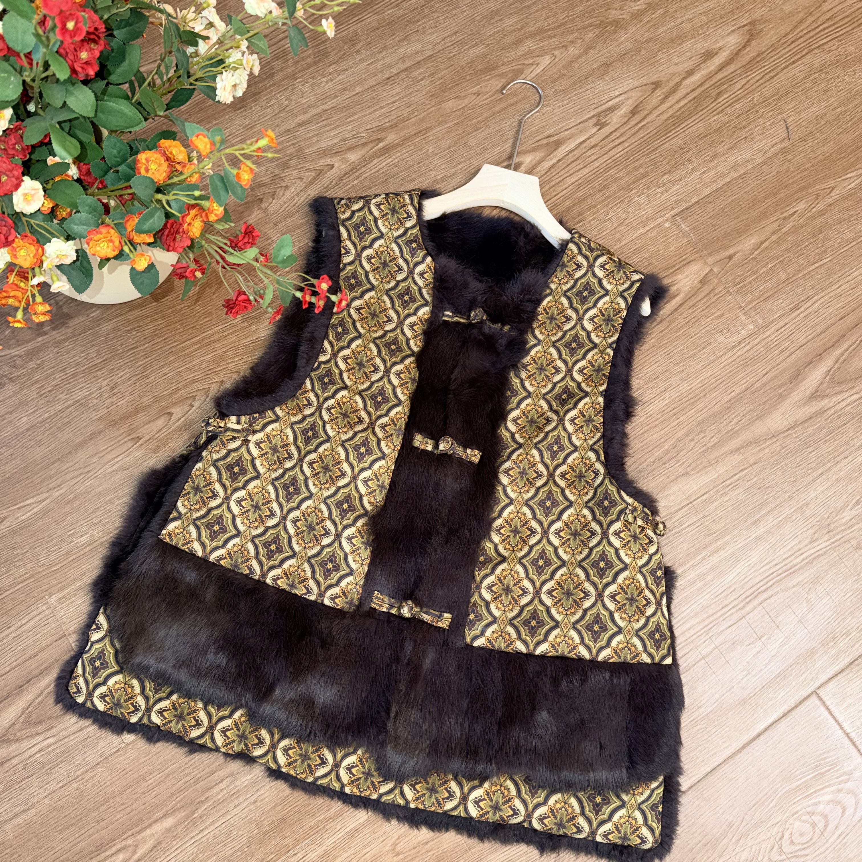 【大季原创】W215冬季双面穿兔毛马甲中国风马夹新中式复古显瘦古风