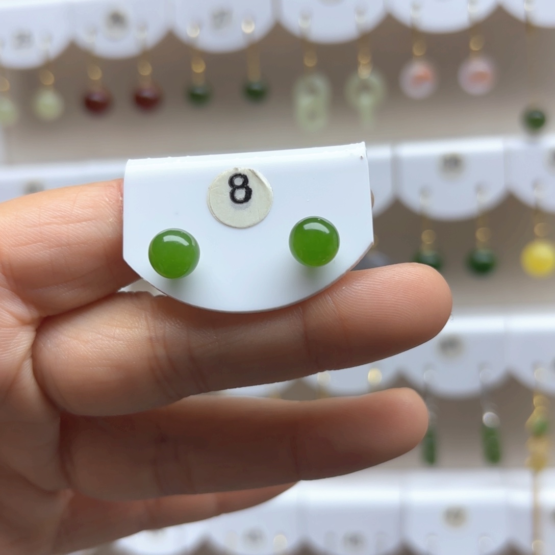 和田玉耳饰18K金镶嵌8mm 