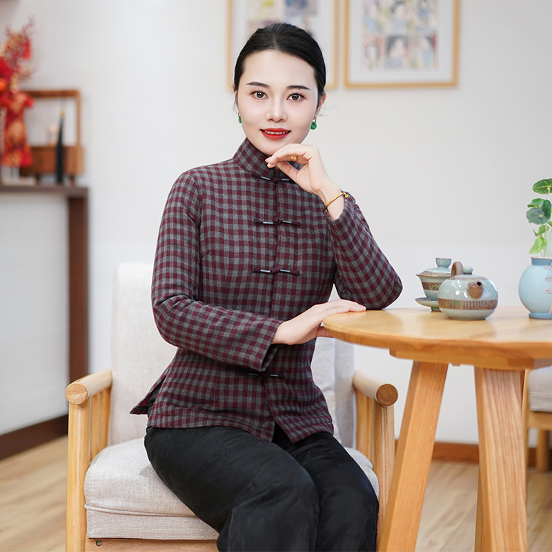 筠雅冬季新款唐装女中国风小袄夹棉加厚保暖新中式盘扣棉衣26J024