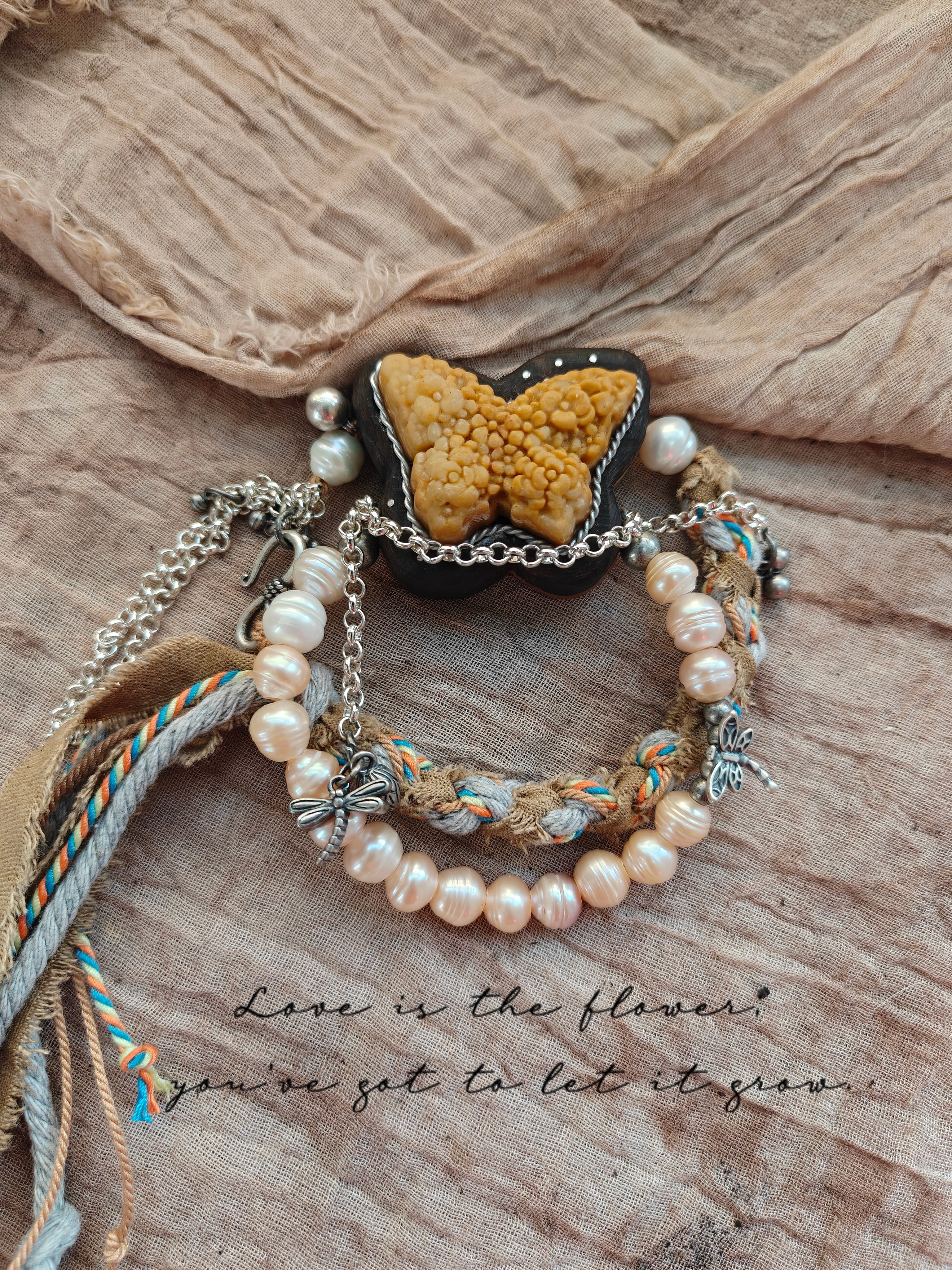 非金属木质手链 新中式编绳天然木材镶嵌蝴蝶手牌手链，手围15-17