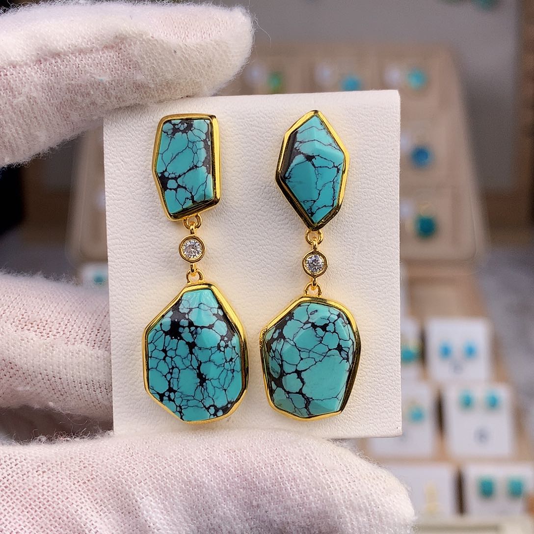 绿松石耳饰银S925镶嵌