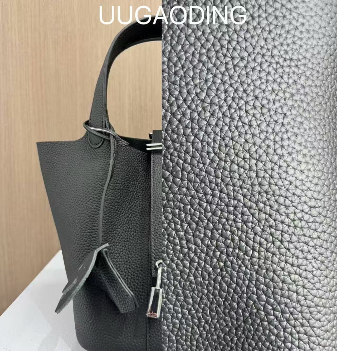 【UU高定】手提包水桶包水桶形黑色togo皮菜篮子