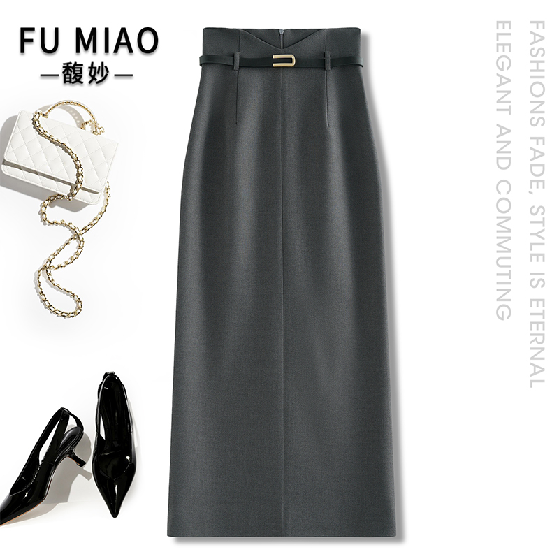 高腰直筒包臀半身裙女2025秋冬新款通勤西装裙气质黑色长款收腰裙