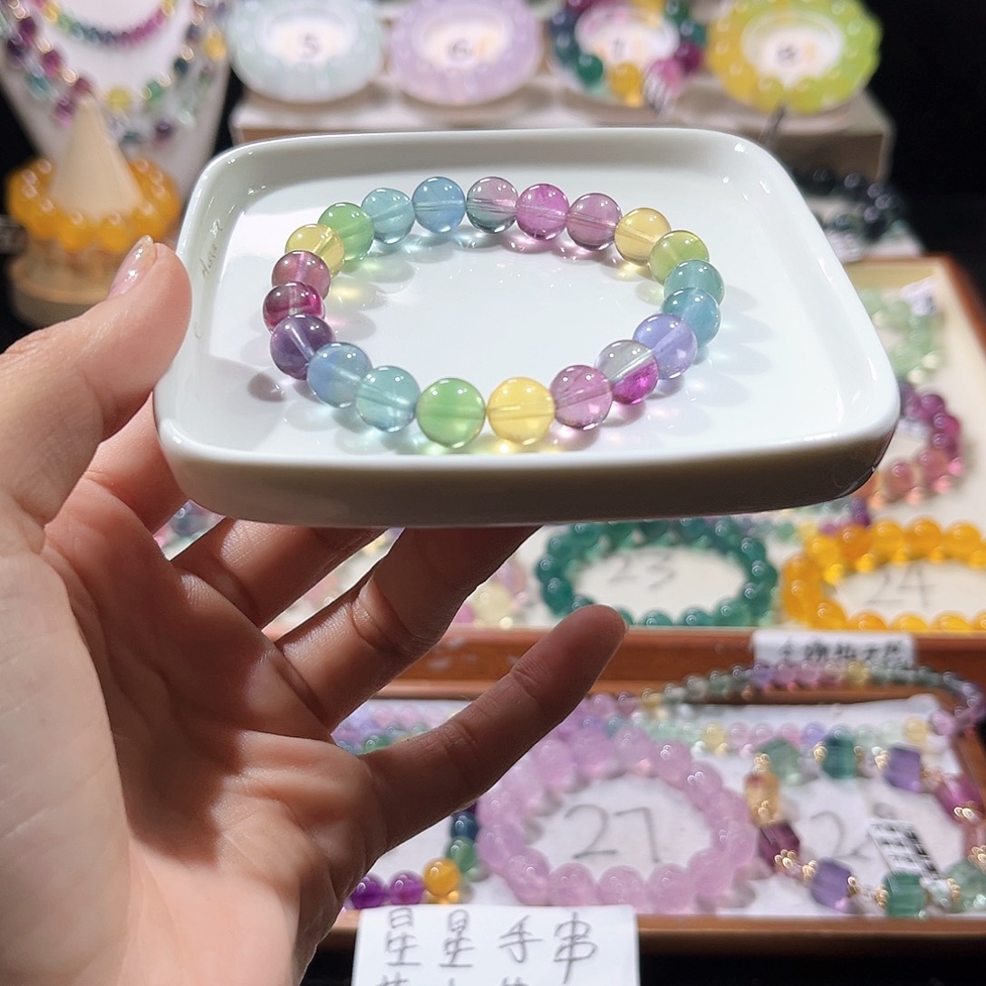 未镶嵌手链萤石彩虹单圈