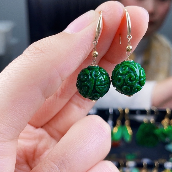 翡翠耳饰18K金镶嵌饰品