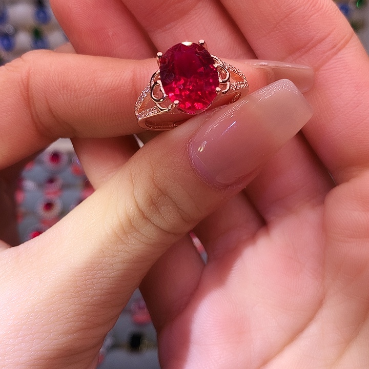 红宝石戒指银S925镶嵌