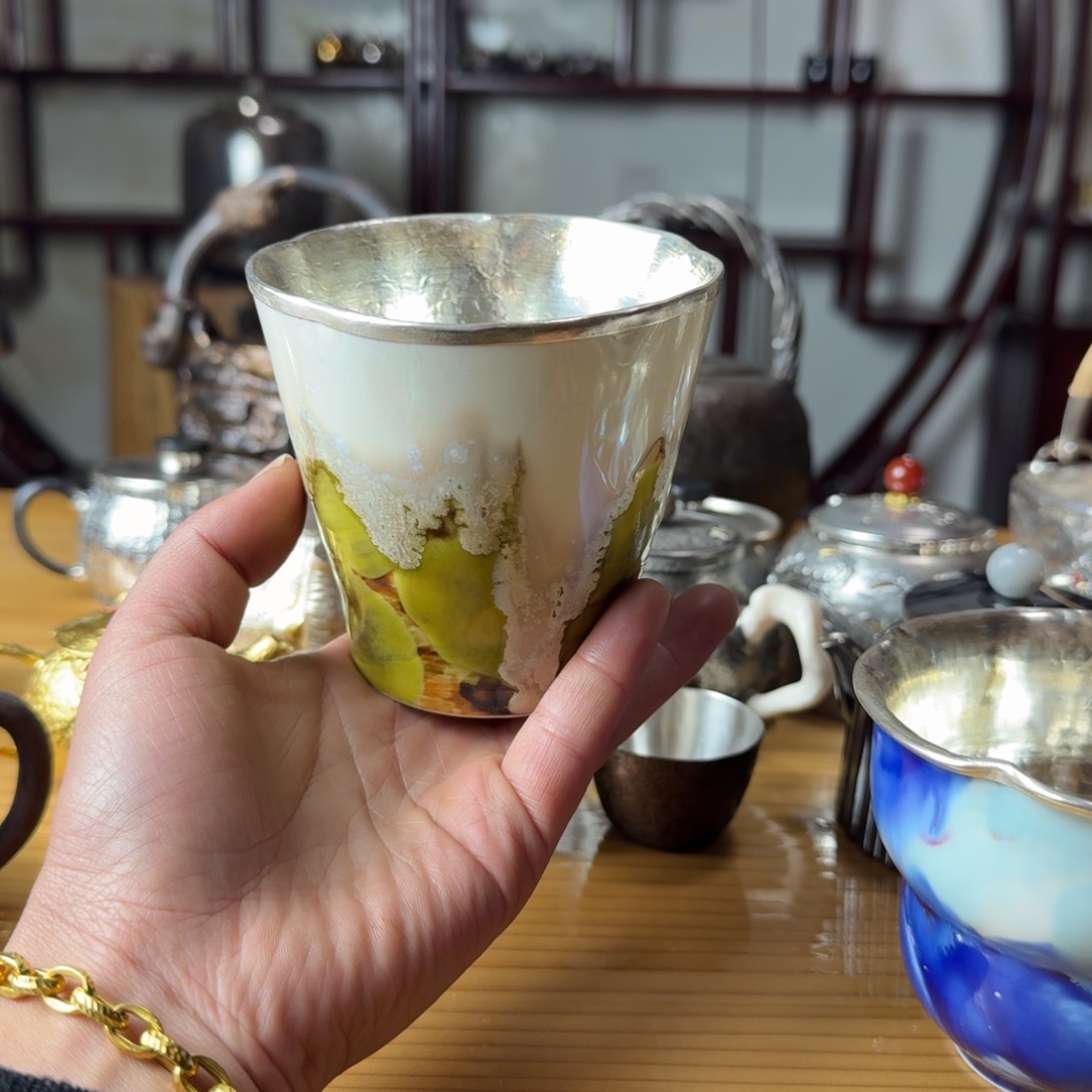 丝***美足银999瓷包银咖啡杯银重43克，假一赔十