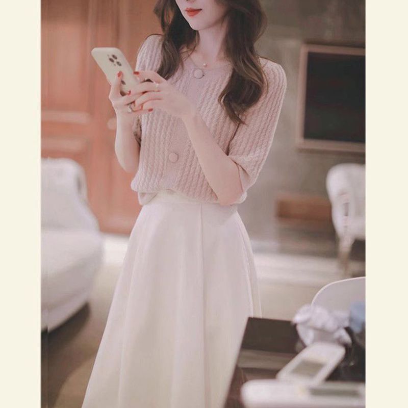 D8N4976小香风气质时尚针织衫半身裙两件套女装遮肉显瘦洋气套装