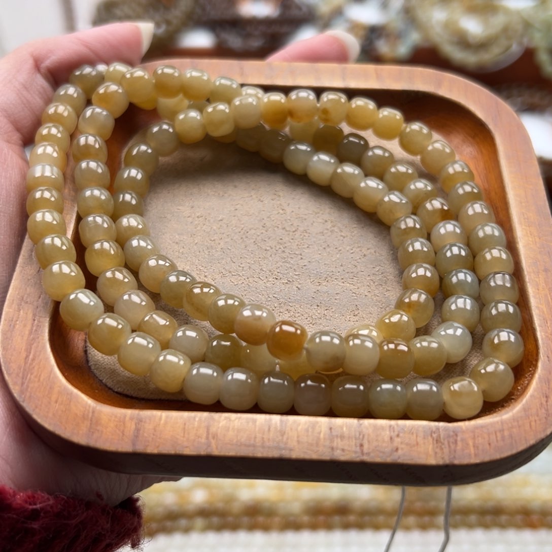 毛衣链未镶嵌和田玉珠串6*7mm