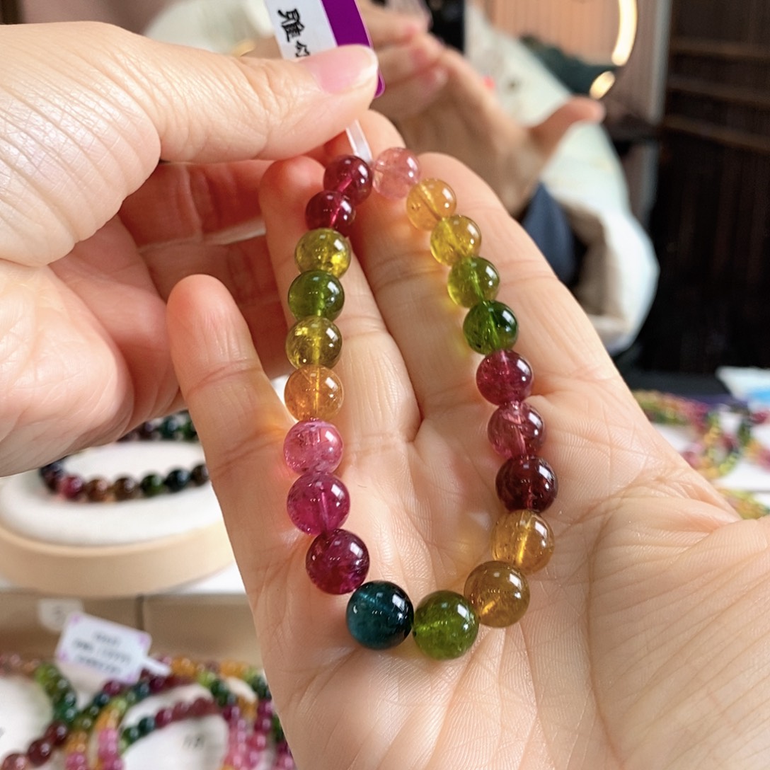 碧玺未镶嵌手链G2401单圈颜色微差